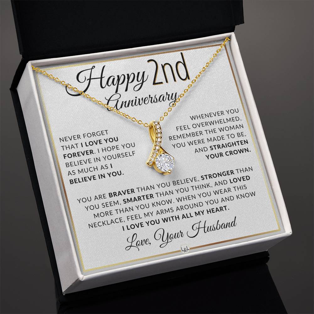 2nd Anniversary Gift For Wife - Anniversary Gift Idea For Your Wife - Drop Pendant Necklace + Heartfelt Anniversary Message - Liliana and Liam