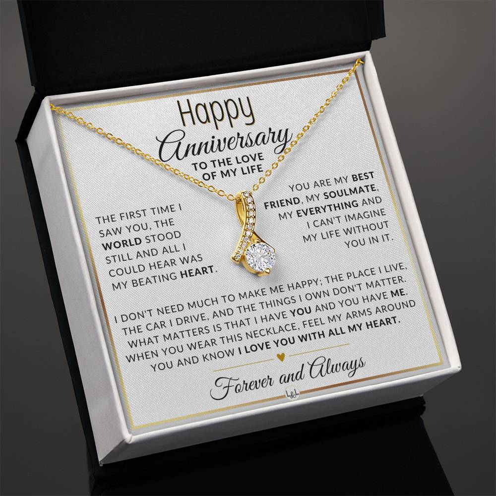 Anniversary Gift For Her - The World Stood Still - Anniversary Gift Idea For Wife, Girlfriend or Fiancée - Drop Pendant Necklace + Heartfelt Anniversary Message