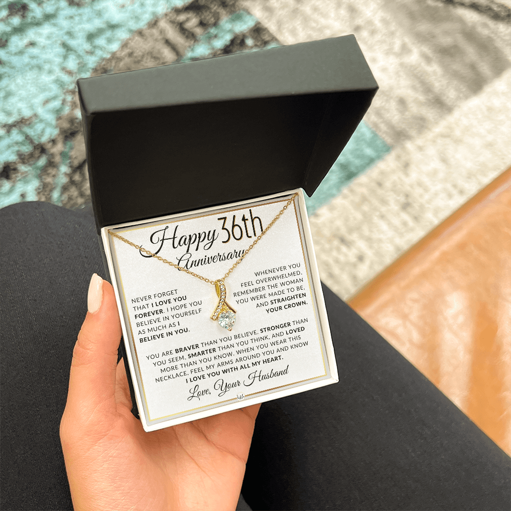 36th Anniversary Gift For Wife - Anniversary Gift Idea For Your Wife - Drop Pendant Necklace + Heartfelt Anniversary Message