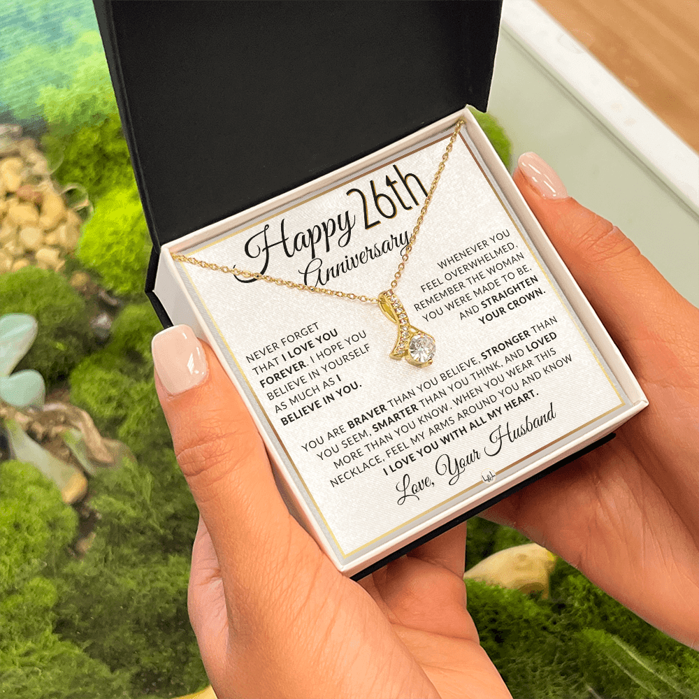 26th Anniversary Gift For Wife - Anniversary Gift Idea For Your Wife - Drop Pendant Necklace + Heartfelt Anniversary Message