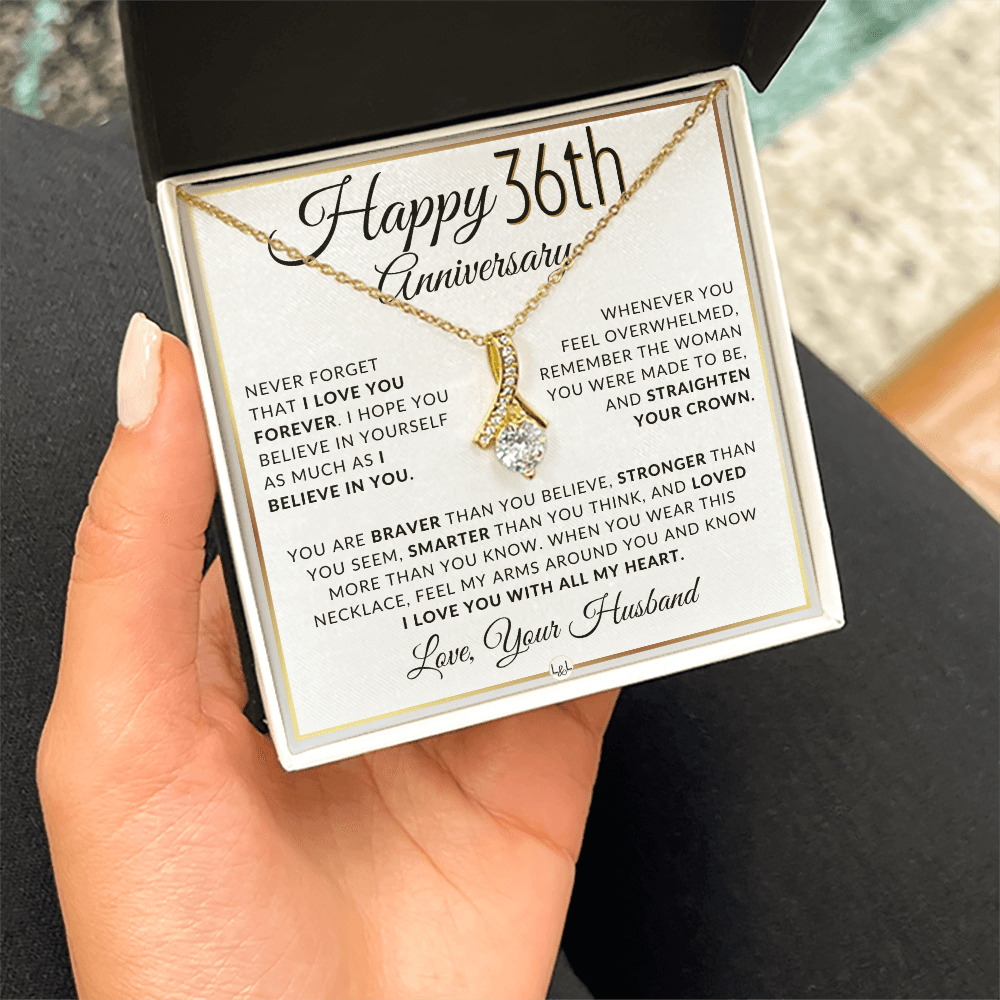 36th Anniversary Gift For Wife - Anniversary Gift Idea For Your Wife - Drop Pendant Necklace + Heartfelt Anniversary Message