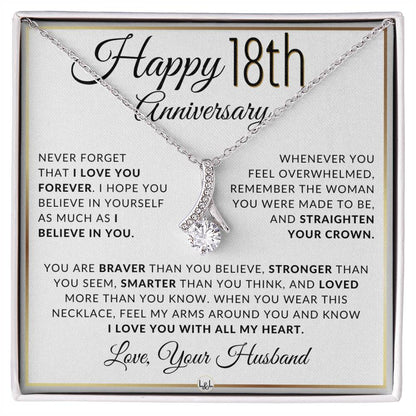 18th Anniversary Gift - Elegant Drop Pendant Necklace + Heartfelt Message for Wife - Liliana and Liam