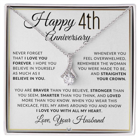 4th Anniversary Gift - Elegant Drop Pendant Necklace + Heartfelt Message for Wife - Liliana and Liam