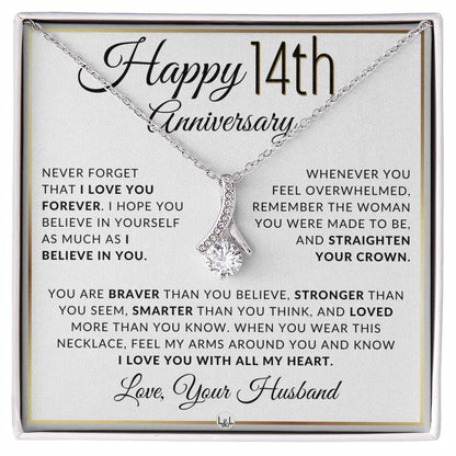 14th Anniversary Gift - Elegant Drop Pendant Necklace + Heartfelt Message for Wife - Liliana and Liam