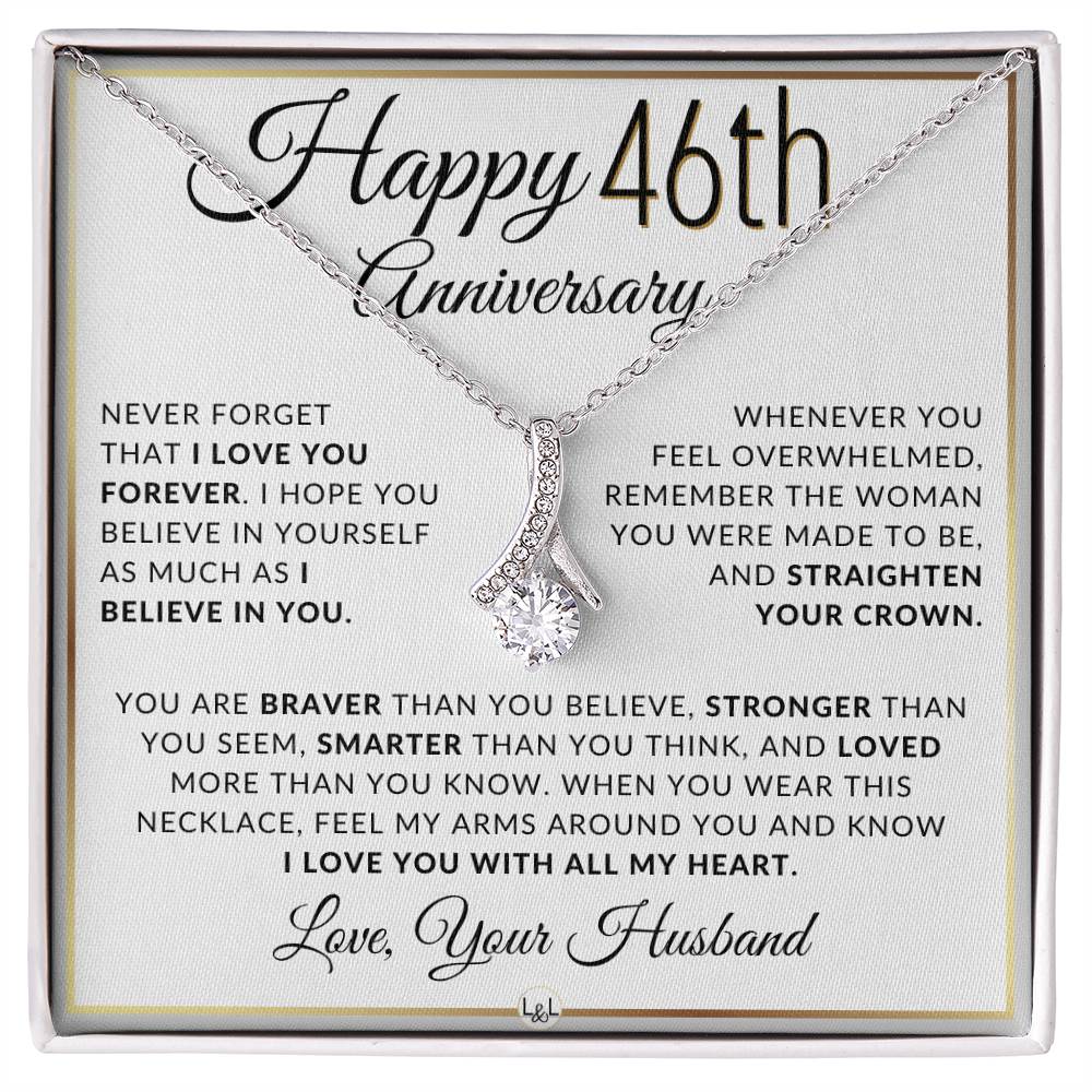 46th Anniversary Gift - Elegant Drop Pendant Necklace + Heartfelt Message for Wife - Liliana and Liam