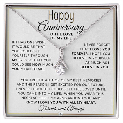 Anniversary Gift For Her - One Wish - Anniversary Gift Idea For Wife, Girlfriend or Fiancée - Drop Pendant Necklace + Heartfelt Anniversary Message - Liliana and Liam