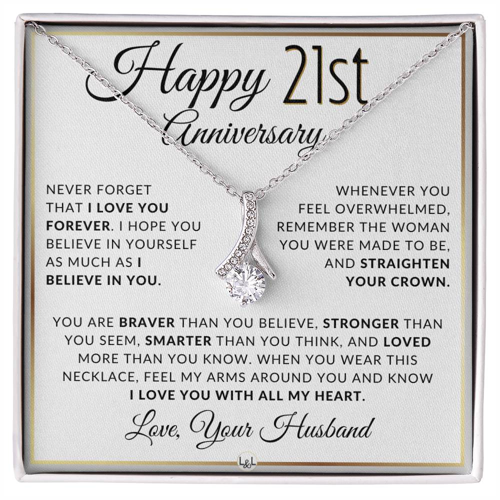 21st Anniversary Gift For Wife - Anniversary Gift Idea For Your Wife - Drop Pendant Necklace + Heartfelt Anniversary Message - Liliana and Liam