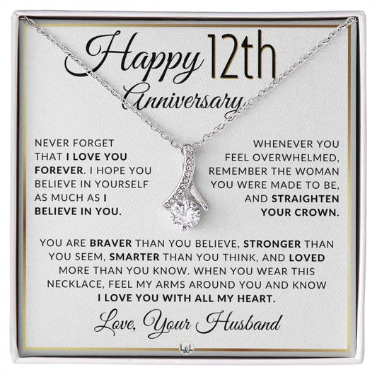12th Anniversary Gift For Wife - Drop Pendant Necklace + Heartfelt Anniversary Message For Her - Liliana and Liam