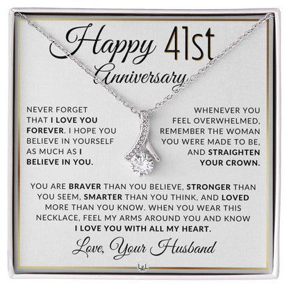 41st Anniversary Gift - Elegant Drop Pendant Necklace + Heartfelt Message for Wife - Liliana and Liam