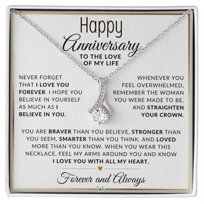 Anniversary Gift For Her - I Love You Forever - Anniversary Gift Idea For Wife, Girlfriend or Fiancée - Drop Pendant Necklace + Heartfelt Anniversary Message - Liliana and Liam
