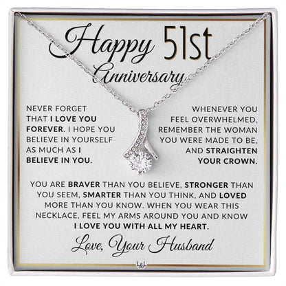 51st Anniversary Gift - Elegant Drop Pendant Necklace + Heartfelt Message for Wife - Liliana and Liam
