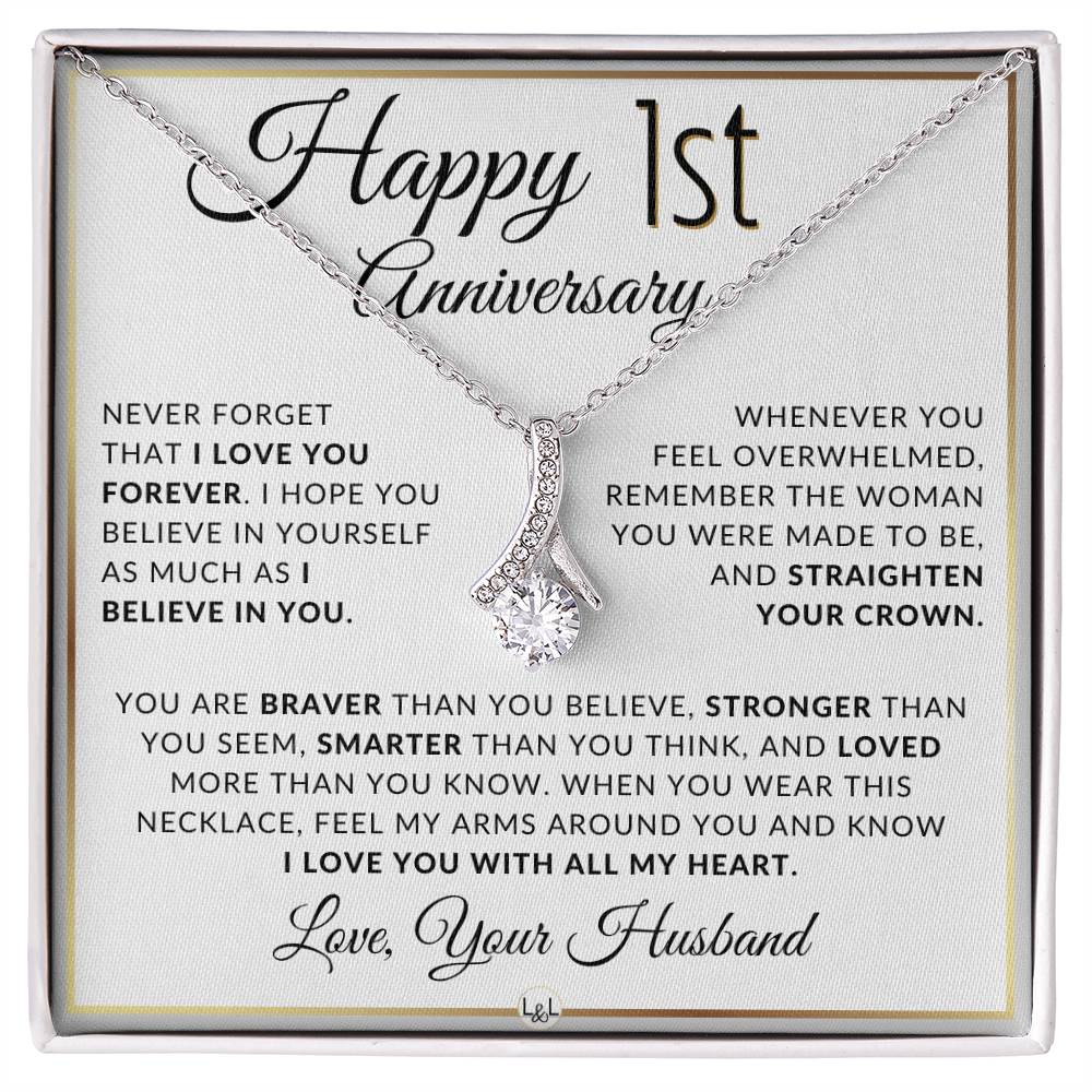 1st Anniversary Gift For Wife - Anniversary Gift Idea For Your Wife - Drop Pendant Necklace + Heartfelt Anniversary Message - Liliana and Liam