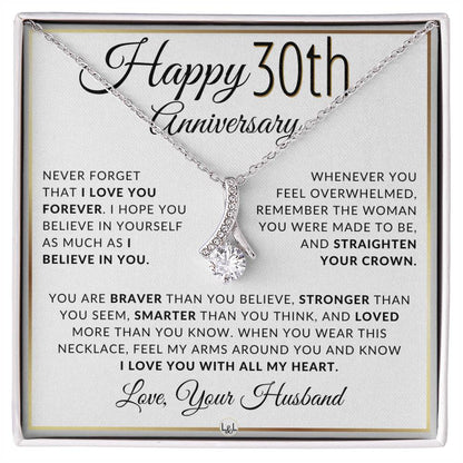 30th Anniversary Gift - Elegant Drop Pendant Necklace + Heartfelt Message for Wife - Liliana and Liam
