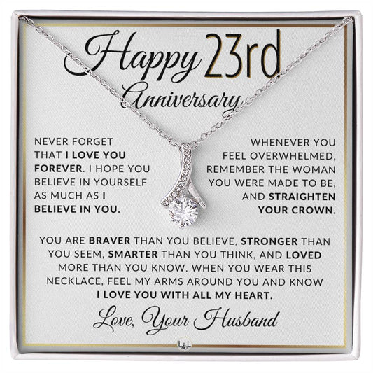 23rd Anniversary Gift - Elegant Drop Pendant Necklace + Heartfelt Message for Wife - Liliana and Liam