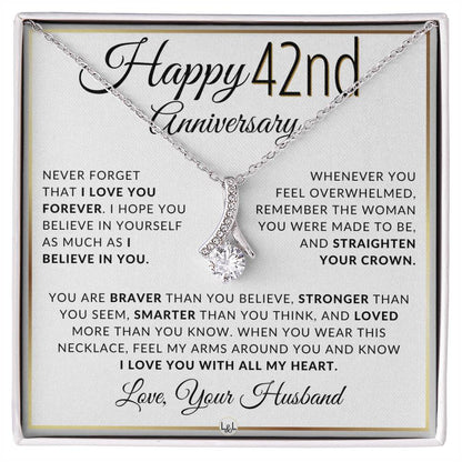 42nd Anniversary Gift - Elegant Drop Pendant Necklace + Heartfelt Message for Wife - Liliana and Liam