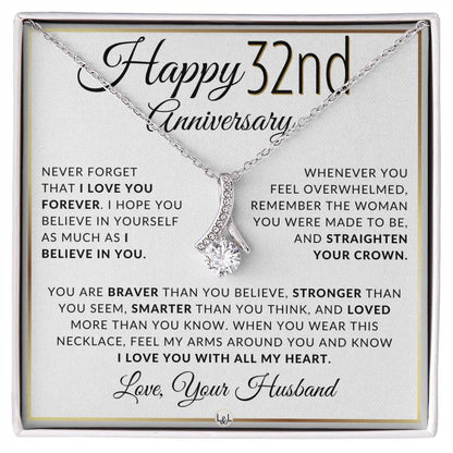 32nd Anniversary Gift - Elegant Drop Pendant Necklace + Heartfelt Message for Wife - Liliana and Liam