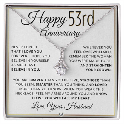 53rd Anniversary Gift - Elegant Drop Pendant Necklace + Heartfelt Message for Wife - Liliana and Liam