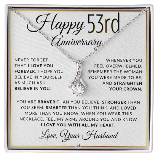 53rd Anniversary Gift - Elegant Drop Pendant Necklace + Heartfelt Message for Wife - Liliana and Liam