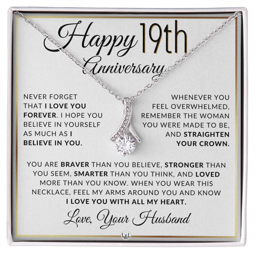 19th Anniversary Gift - Elegant Drop Pendant Necklace + Heartfelt Message for Wife - Liliana and Liam