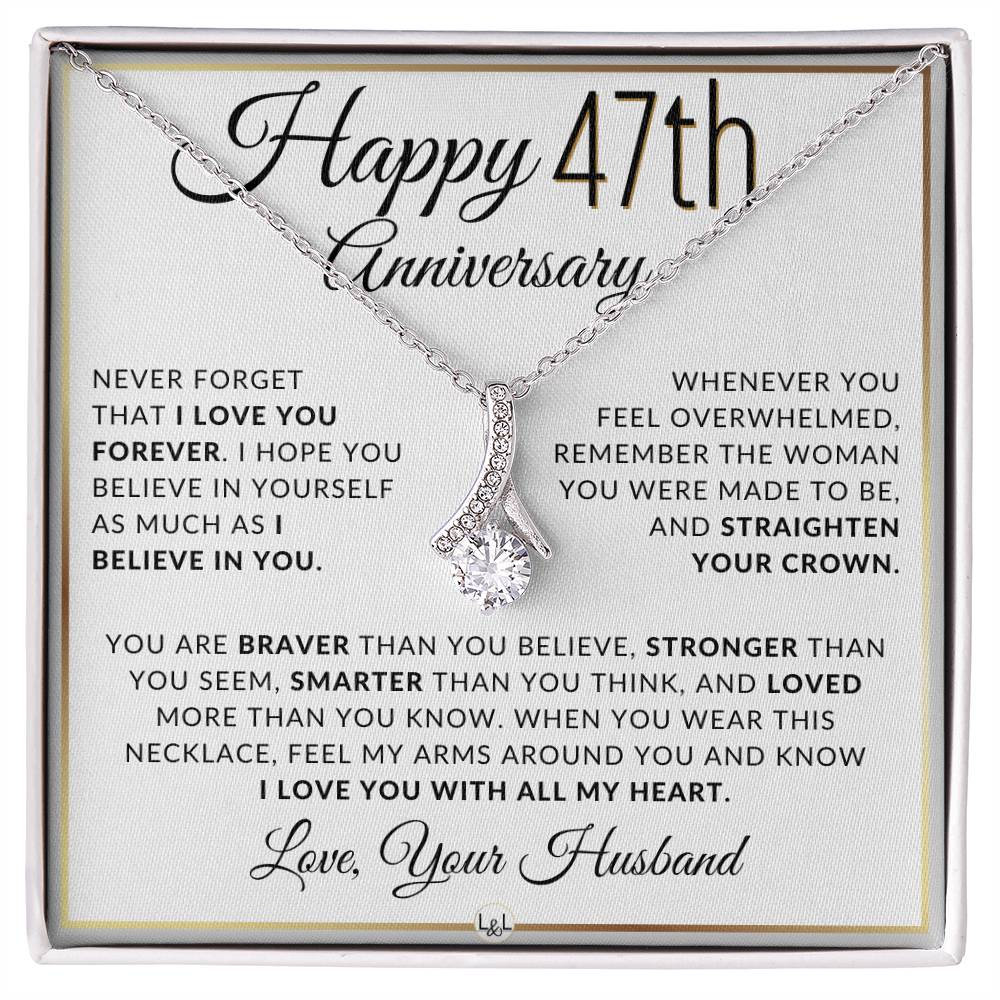 47th Anniversary Gift - Elegant Drop Pendant Necklace + Heartfelt Message for Wife - Liliana and Liam