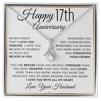 17th Anniversary Gift - Drop Pendant Necklace - Husband to Wife - Liliana and Liam