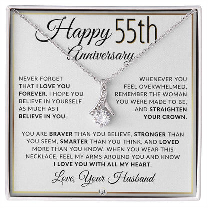 55th Anniversary Gift - Elegant Drop Pendant Necklace + Heartfelt Message for Wife - Liliana and Liam