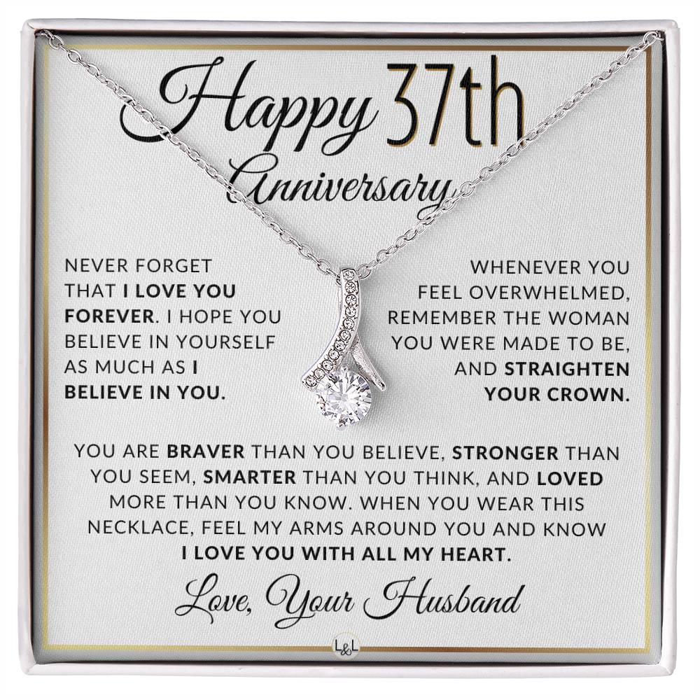 37th Anniversary Gift - Elegant Drop Pendant Necklace + Heartfelt Message for Wife - Liliana and Liam
