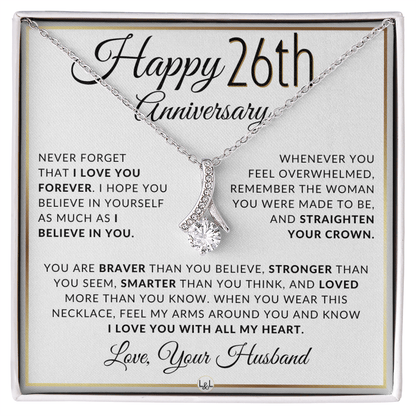26th Anniversary Gift For Wife - Anniversary Gift Idea For Your Wife - Drop Pendant Necklace + Heartfelt Anniversary Message
