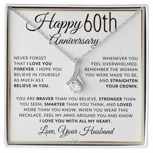 60th Anniversary Gift - Elegant Drop Pendant Necklace + Heartfelt Message for Wife - Liliana and Liam