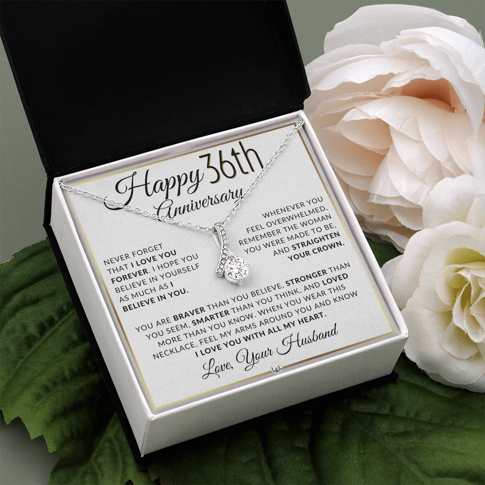 36th Anniversary Gift For Wife - Anniversary Gift Idea For Your Wife - Drop Pendant Necklace + Heartfelt Anniversary Message