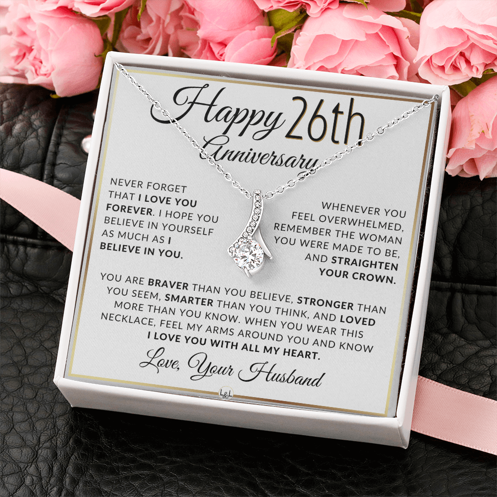 26th Anniversary Gift For Wife - Anniversary Gift Idea For Your Wife - Drop Pendant Necklace + Heartfelt Anniversary Message