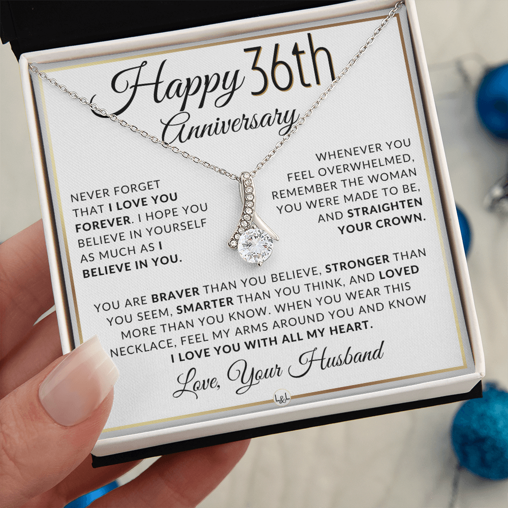 36th Anniversary Gift For Wife - Anniversary Gift Idea For Your Wife - Drop Pendant Necklace + Heartfelt Anniversary Message