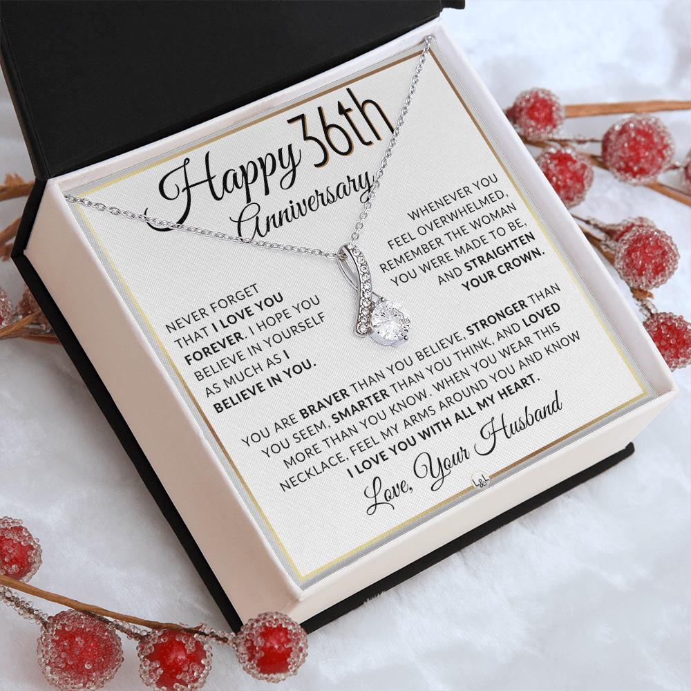 36th Anniversary Gift For Wife - Anniversary Gift Idea For Your Wife - Drop Pendant Necklace + Heartfelt Anniversary Message