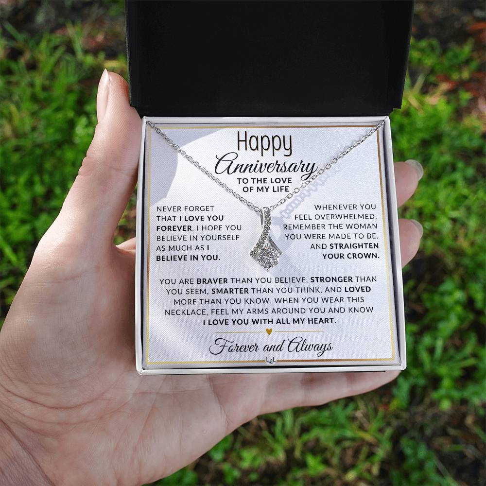 Anniversary Gift For Her - I Love You Forever - Anniversary Gift Idea For Wife, Girlfriend or Fiancée - Drop Pendant Necklace + Heartfelt Anniversary Message