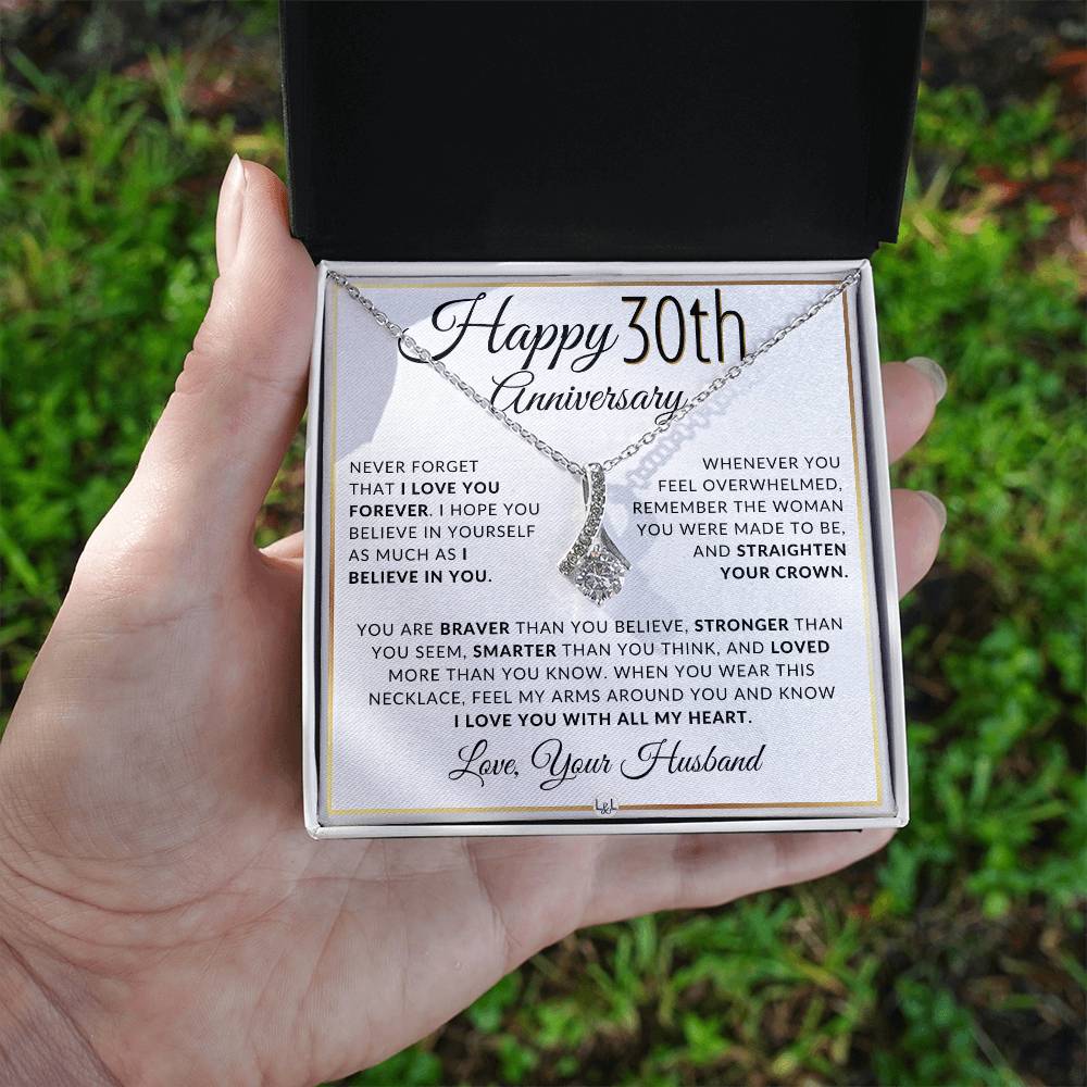30th Anniversary Gift For Wife - Anniversary Gift Idea For Your Wife - Drop Pendant Necklace + Heartfelt Anniversary Message - Liliana and Liam