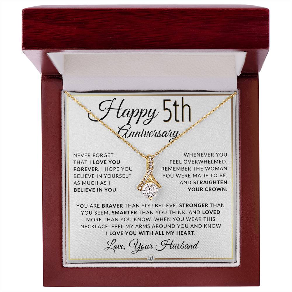 5th Anniversary Gift For Wife - Anniversary Gift Idea For Your Wife - Drop Pendant Necklace + Heartfelt Anniversary Message - Liliana and Liam
