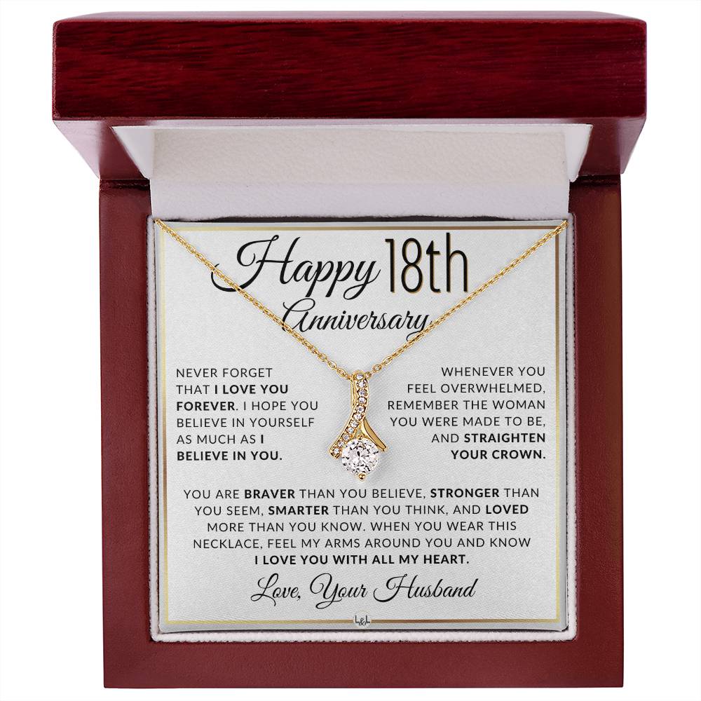 18th Anniversary Gift - Elegant Drop Pendant Necklace + Heartfelt Message for Wife - Liliana and Liam