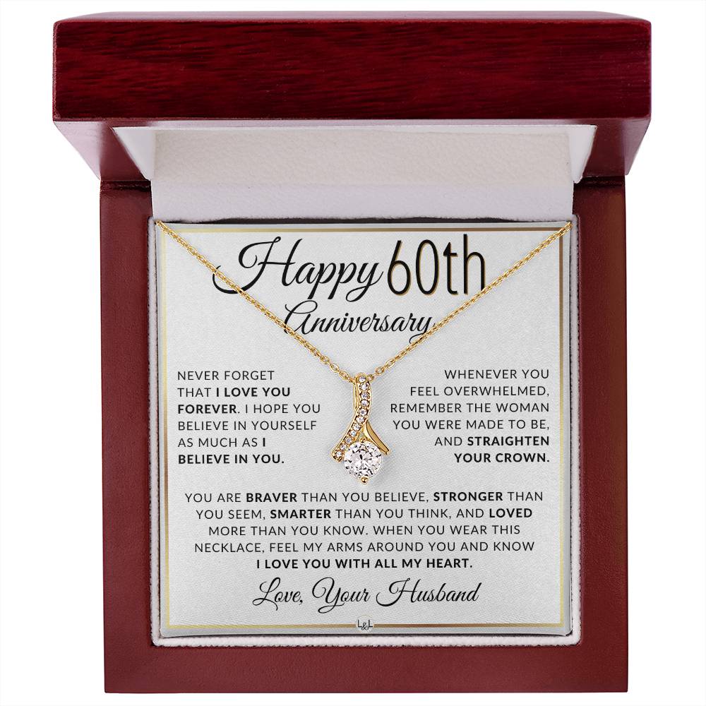 60th Anniversary Gift - Elegant Drop Pendant Necklace + Heartfelt Message for Wife - Liliana and Liam