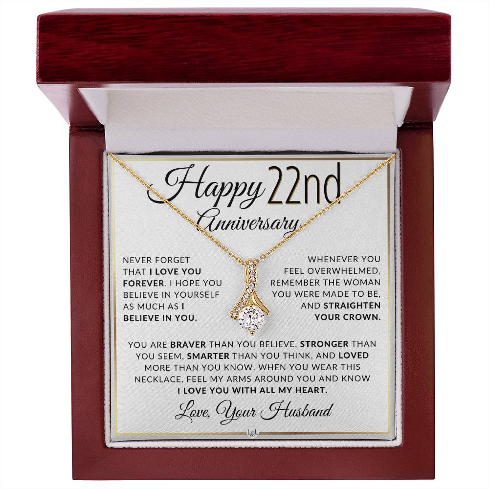 22nd Anniversary Gift - Elegant Drop Pendant Necklace + Heartfelt Message for Wife - Liliana and Liam