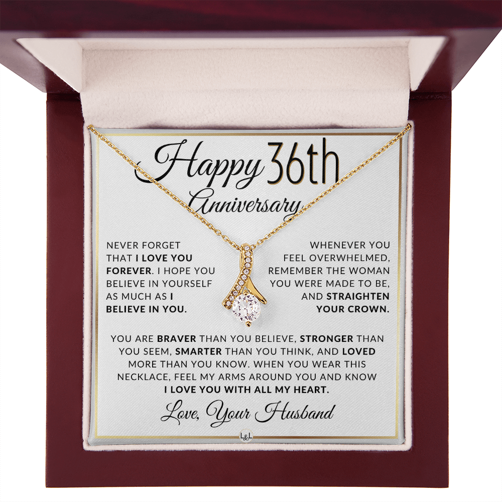 36th Anniversary Gift For Wife - Anniversary Gift Idea For Your Wife - Drop Pendant Necklace + Heartfelt Anniversary Message
