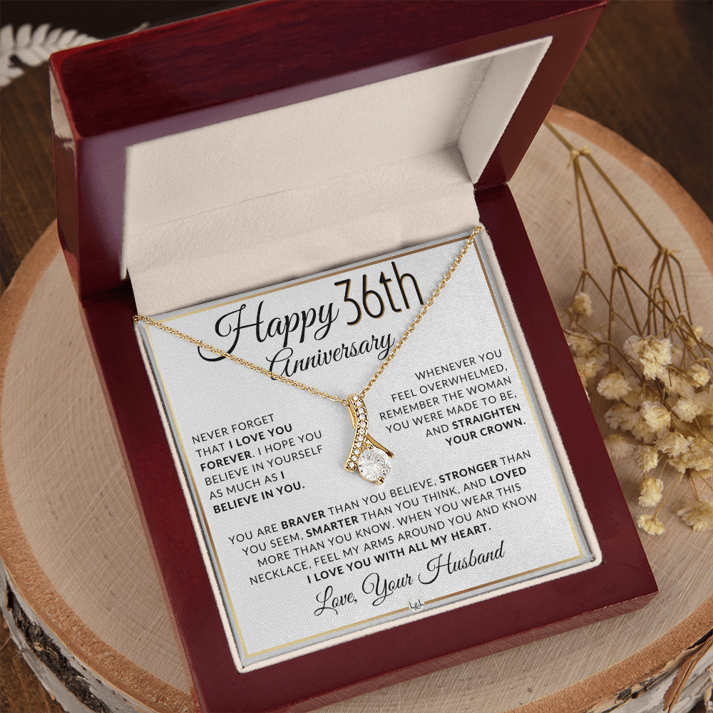 36th Anniversary Gift For Wife - Anniversary Gift Idea For Your Wife - Drop Pendant Necklace + Heartfelt Anniversary Message