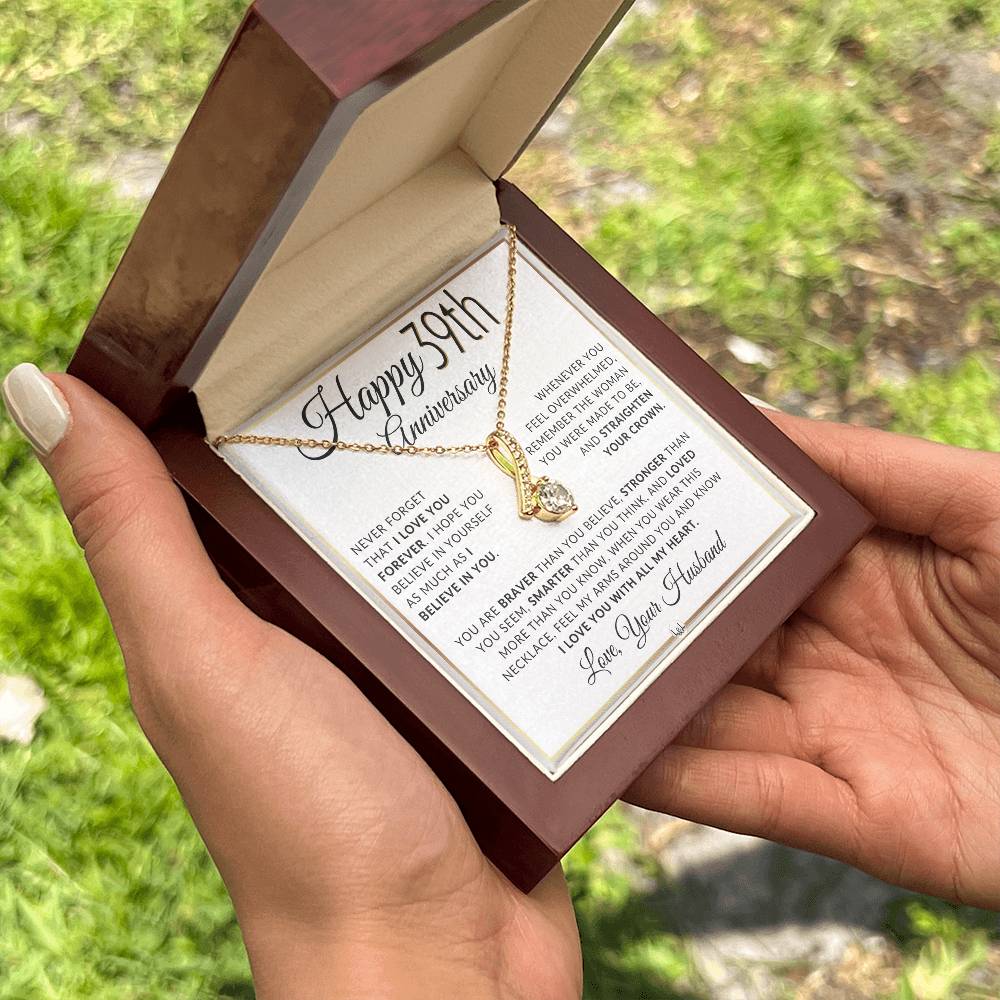 39th Anniversary Gift For Wife - Anniversary Gift Idea For Your Wife - Drop Pendant Necklace + Heartfelt Anniversary Message - Liliana and Liam