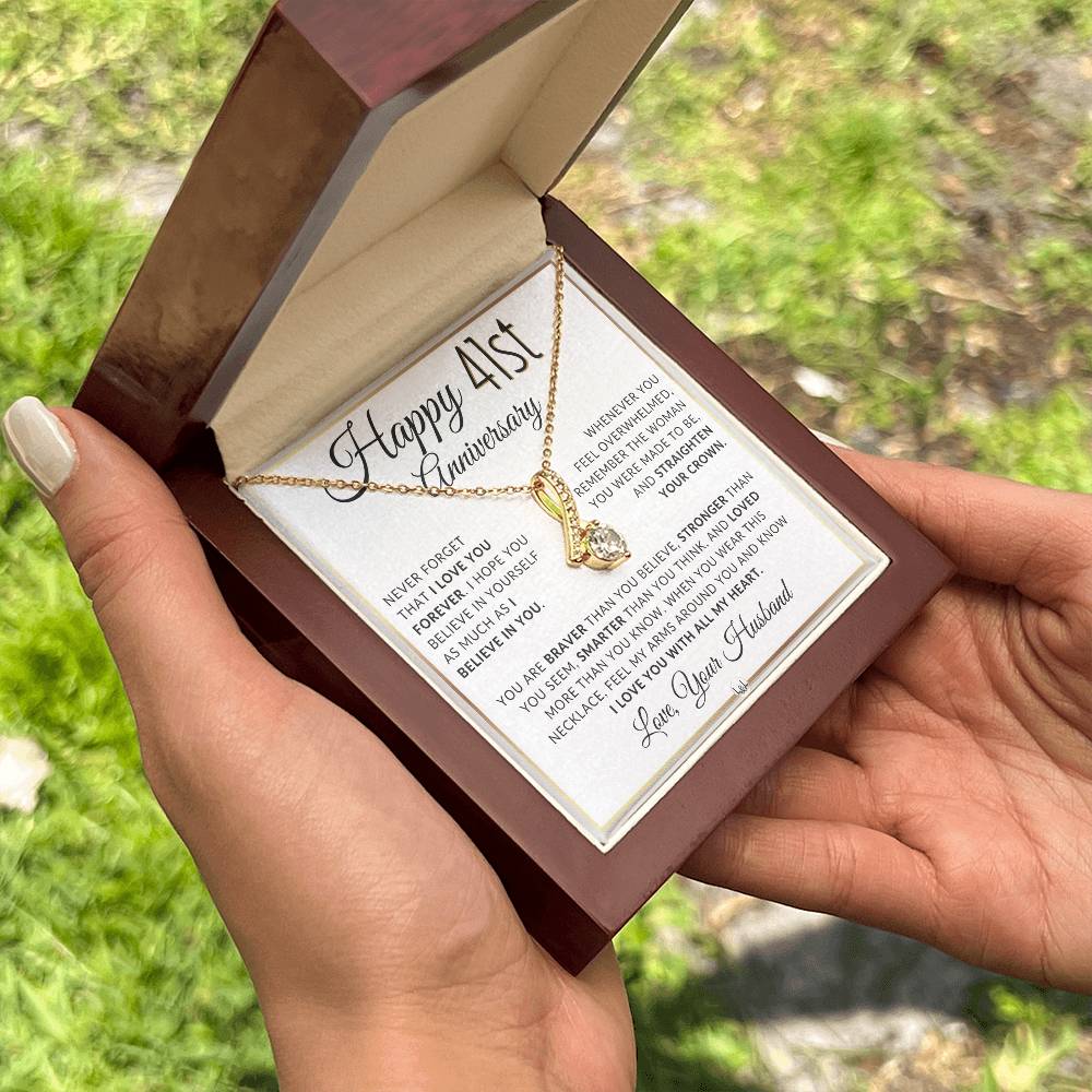 41st Anniversary Gift For Wife - Anniversary Gift Idea For Your Wife - Drop Pendant Necklace + Heartfelt Anniversary Message - Liliana and Liam