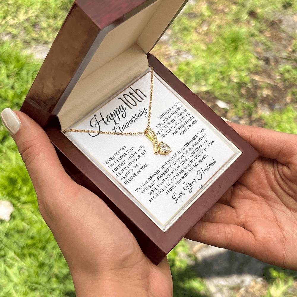 10th Anniversary Gift For Wife - Anniversary Gift Idea For Your Wife - Drop Pendant Necklace + Heartfelt Anniversary Message