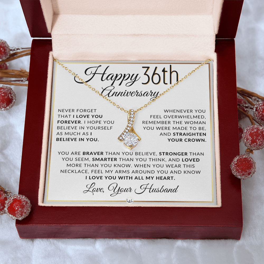 36th Anniversary Gift For Wife - Anniversary Gift Idea For Your Wife - Drop Pendant Necklace + Heartfelt Anniversary Message