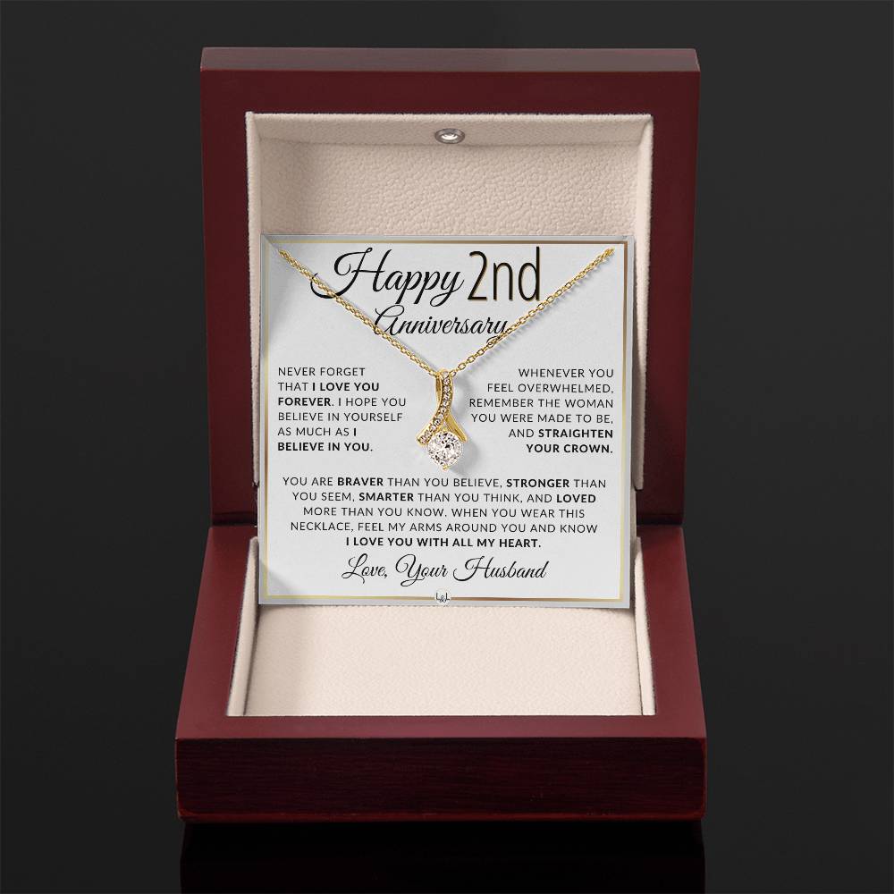 2nd Anniversary Gift For Wife - Anniversary Gift Idea For Your Wife - Drop Pendant Necklace + Heartfelt Anniversary Message - Liliana and Liam