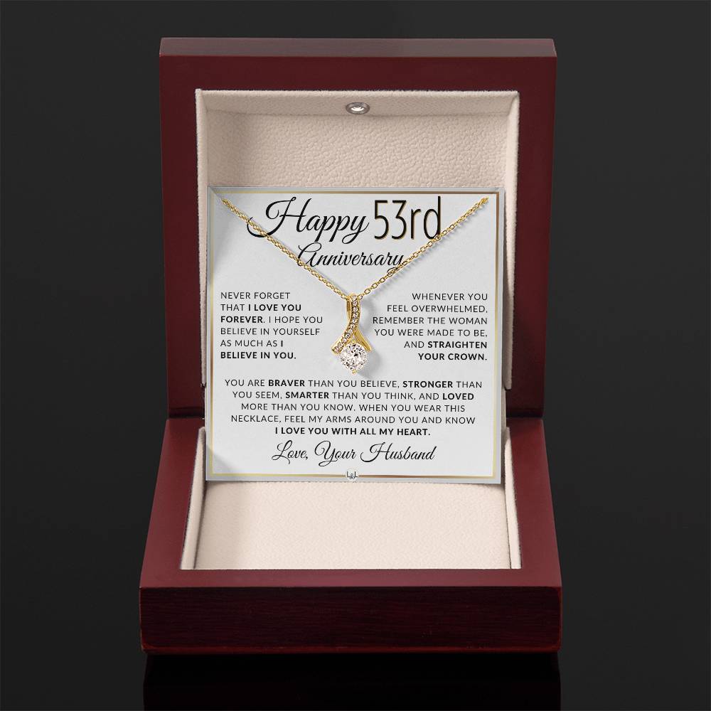53rd Anniversary Gift For Wife - Anniversary Gift Idea For Your Wife - Drop Pendant Necklace + Heartfelt Anniversary Message - Liliana and Liam