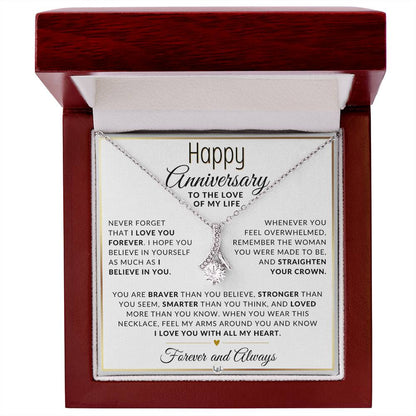 Anniversary Gift For Her - I Love You Forever - Anniversary Gift Idea For Wife, Girlfriend or Fiancée - Drop Pendant Necklace + Heartfelt Anniversary Message - Liliana and Liam