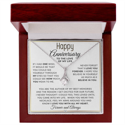 Anniversary Gift For Her - One Wish - Anniversary Gift Idea For Wife, Girlfriend or Fiancée - Drop Pendant Necklace + Heartfelt Anniversary Message - Liliana and Liam