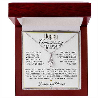 Anniversary Gift For Her - The World Stood Still - Anniversary Gift Idea For Wife, Girlfriend or Fiancée - Drop Pendant Necklace + Heartfelt Anniversary Message - Liliana and Liam